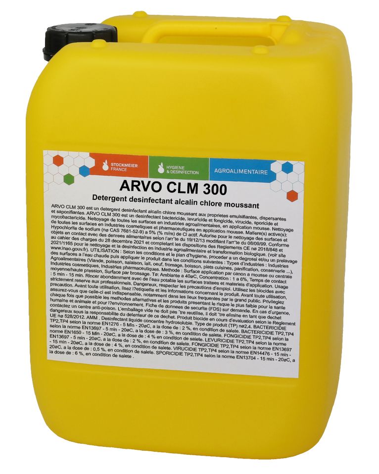 ARVO CLM 300 22KG alcalin chlore moussant désinfectant mixteBidon