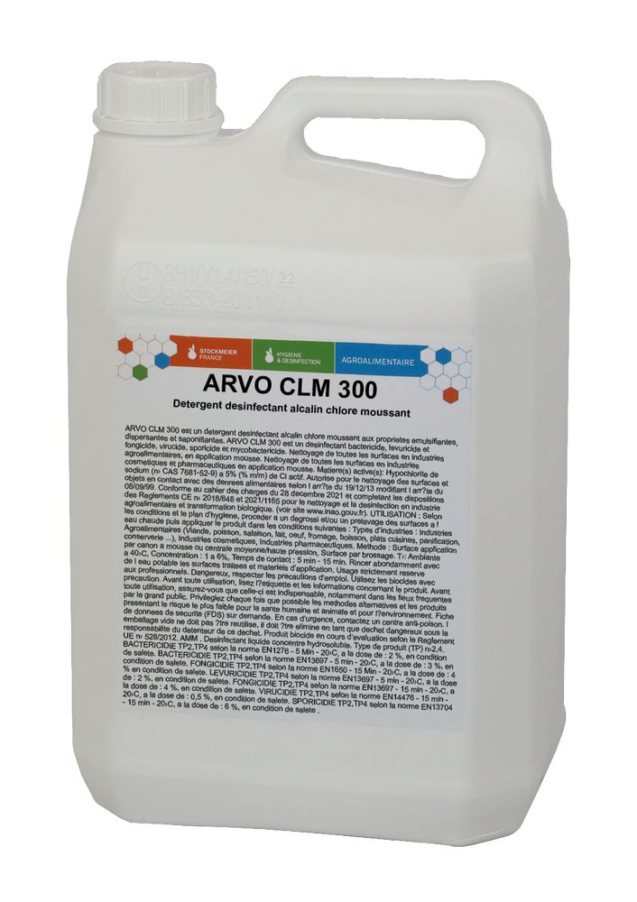 Détergent Désinfectant Alcalin Chloré ARVO CLM 300 /5L
