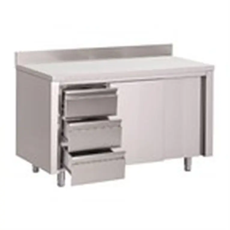 Table armoire inox avec dosseret 3 tiroirs à gauch
