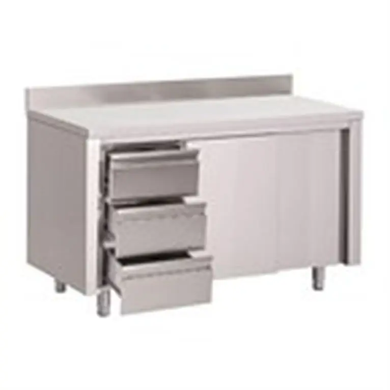 Table armoire inox avec dosseret 3 tiroirs à gauch