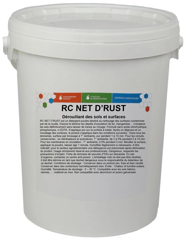 Détergent Alcalin Ultra Puissant Dérouillant Sols et Surfaces RC NET D'RUST/ 10kg